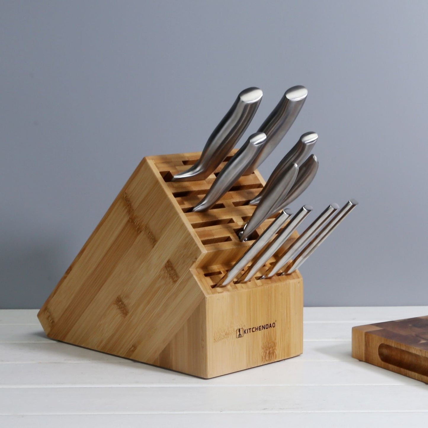 Deluxe Eco-Friendly Bamboo Knife Holder Large Blade Kitchen 20 Slot Wooden Knife Block