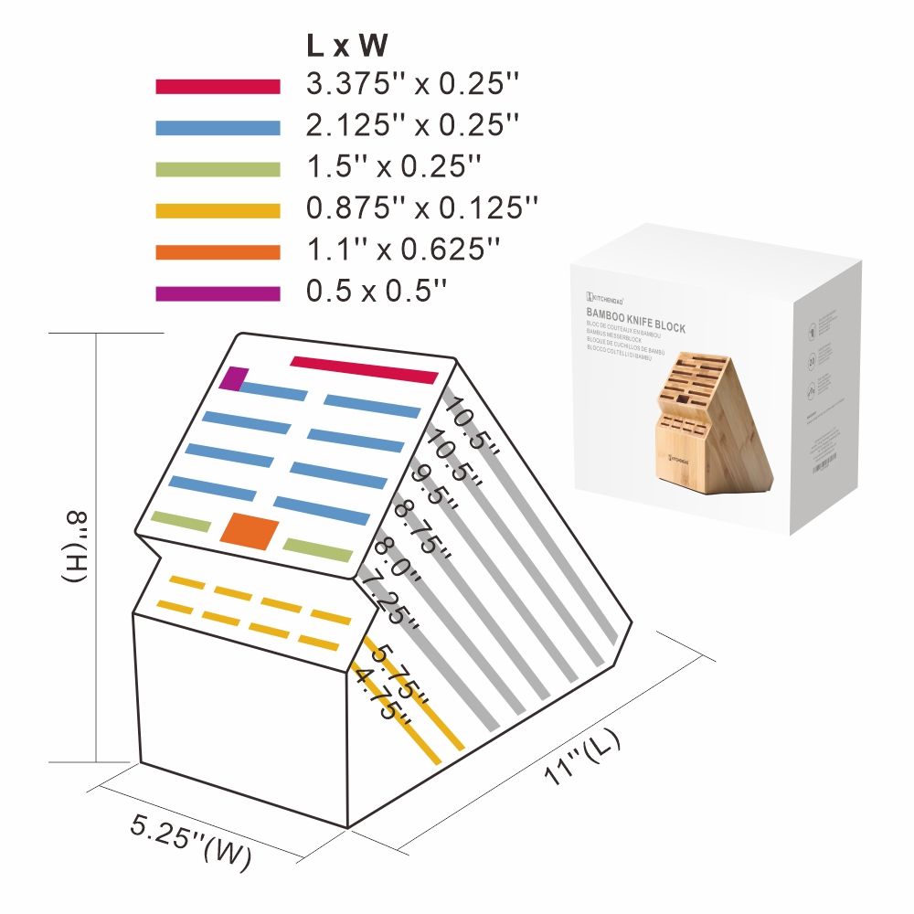 Deluxe Eco-Friendly Bamboo Knife Holder Large Blade Kitchen 20 Slot Wooden Knife Block