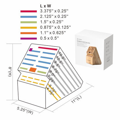 Deluxe Eco-Friendly Bamboo Knife Holder Large Blade Kitchen 20 Slot Wooden Knife Block