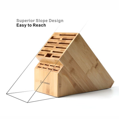 Deluxe Eco-Friendly Bamboo Knife Holder Large Blade Kitchen 20 Slot Wooden Knife Block