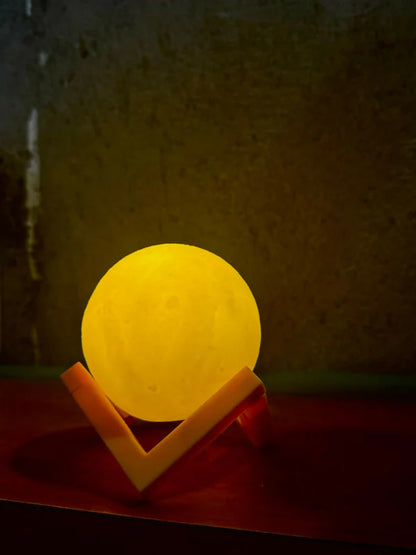 3D Moon Lamp with Plastic Stand | Warm LED Night Light for Home & Bedroom Decor