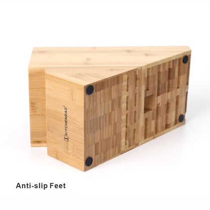 Deluxe Eco-Friendly Bamboo Knife Holder Large Blade Kitchen 20 Slot Wooden Knife Block